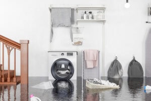 A flooded laundry room.