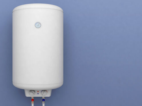 The Benefits of High-Efficiency Water Heaters. A white water heater.