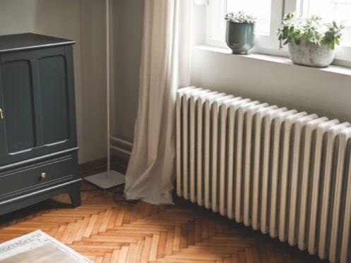 Radiator against wall in home